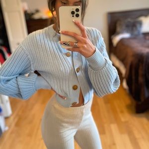 Free People baby blue sweater; cropped